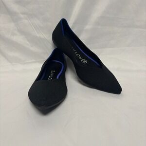 Rothy's Black Pointed Knit Flats with Blue Trim